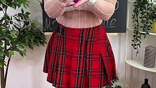 curvy mature teacher plugs butt in sexy lingerie and stockings