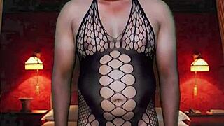try on naked full body stocking blue masquerade collared sexy room