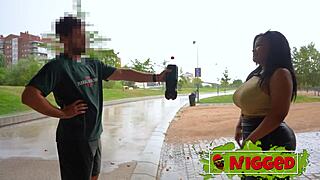 Thick Dominican whore Jenifer begs for street BBC pounding her giant boobs