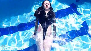latex-clad jessica bunny doll submerged poolside her wet pussy and ass teasing underwater