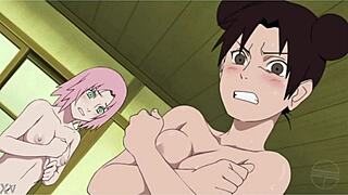 kunoichi sneaks nude cheat in bathroom hentai style