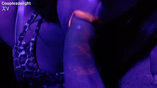 Milf's Deepthroat Suck in UV Glow with Bright Lipstick Tempts You