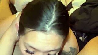 asian babe slurps huge dick swallows every drop pov