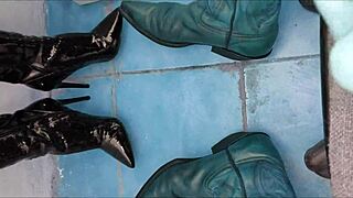 Intense Pee Drenching Massive Ass in Shiny Ankle Boots and Spike Heels Dripping Everywhere