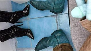 Intense Pee Drenching Massive Ass in Shiny Ankle Boots and Spike Heels Dripping Everywhere