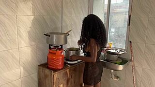 Pussy squirts hard on huge cock in kitchen doggystyle ride