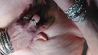 granny stuffs hairy pussy with dildo cucumber german style