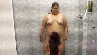 wasn't the plan to film her but bathroom lesbian massage with latina kissing feels insane