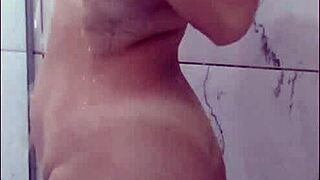 i entered the shower for a bath and pleasured myself as a latina milf with huge tits big ass and boobs in solo assplay