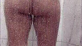 i entered the shower for a bath and pleasured myself as a latina milf with huge tits big ass and boobs in solo assplay