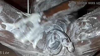 lonely african dude lotions his monster cock and ass solo