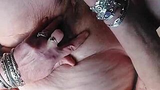 granny stuffs hairy pussy with dildo cucumber german style