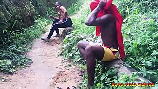 Ebony village slut fucked rough missionary by big black cock outdoor