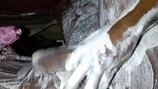 lonely african dude lotions his monster cock and ass solo