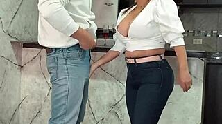 bored latina milf SUCKS my BIG COCK at home then i FUCK her living room pussy and she slurps cum from busted condom