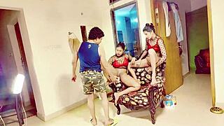 desi college cuties take rough ffm threesome with deepthroat doggystyle and fisting