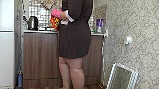 fat russian inserts dildo deep in hairy ass pussy for squirting orgasm