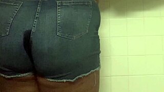 Teen sneaks bathroom pee then rips loud farts closeup