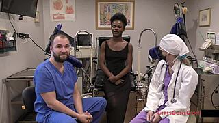 at the virginity clinic rina arem gets her shaved pussy stretched by toys