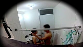 Skinny Mexican college girl orgasms in bathroom after party upskirt fun