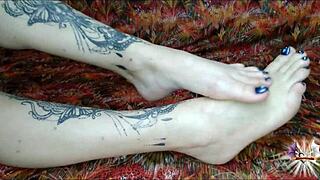 Oil drips on my feet ready for your jerk off