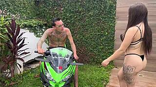 brazilian bodybuilder babe takes huge anal pounding on motorcycle