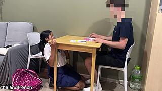 18yo Thai student sucks off English teacher cock under desk