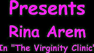at the virginity clinic rina arem gets her shaved pussy stretched by toys