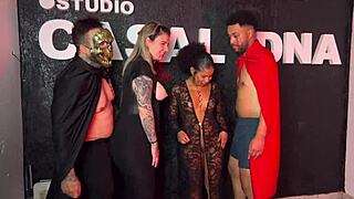 halloween orgy with choking gags wet pussy licks and thick cock moans