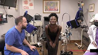 at the virginity clinic rina arem gets her shaved pussy stretched by toys