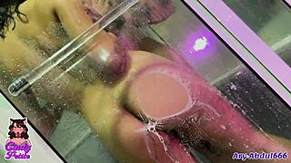 Lesbian couple enjoys shower and jacuzzi play together