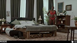 time traveler freezes busty ebony secretary for bbc facefuck and creampie