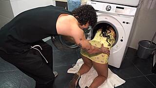 stepmom stuck in washer? stepson pounds her curvy ass 😈🍑💦.