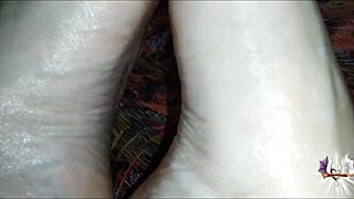 Oil drips on my feet ready for your jerk off