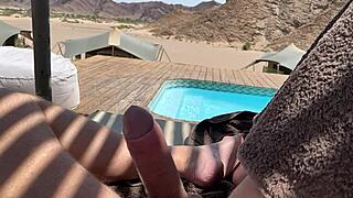 we flashed our big cocks outdoors until massive cumshots hit the desert
