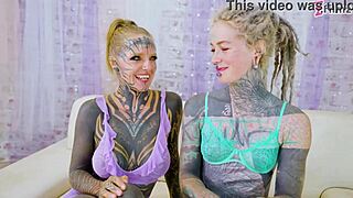 Tattooed goth sluts gape in hardcore threesome facial frenzy