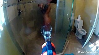 Christy mack strips nude in hd shower, teasing her big tits and wet pussy.