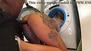 my big ass roommate stephanie loves getting stuck in the dryer as i rip her clothes and fuck her wet pussy doggystyle