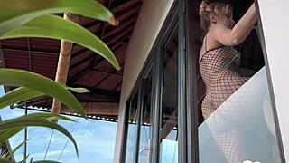Blonde's Early Morning Standing Doggy and Kneeling Blowjob Cumshot!