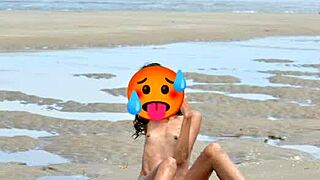 check out this skinny latina model's small tits and nice ass nude on public beach!