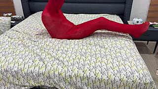 Trapped in tight pantyhose bondage cocoon, she stretches helplessly for master?