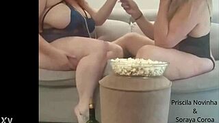 hot milf mommy and daughter rub in open lingerie