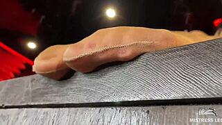 mistress's sexy nyloned feet tease closeup on desk
