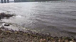 Took beautiful babe to river for oral fun by water