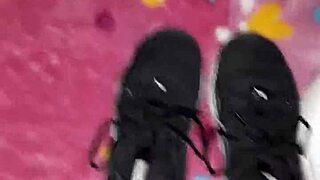 cumshot on sneakers teases hidden foot fetish