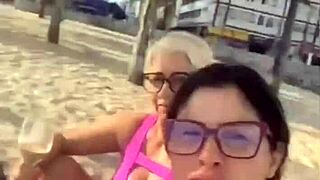 Lonely Milf Flashes on African Beach Without Husband Knowing