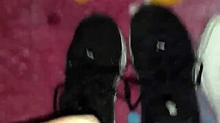 cumshot on sneakers teases hidden foot fetish