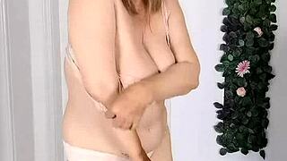 Stepmom Strips Seductively! Blowjob Begs For Stepson's Cumshot On Huge Boobs!