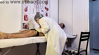 Patient hardens up right in front of hot nurse exam