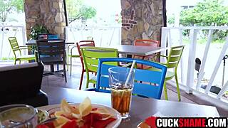 Cuck couple picks black waiter for wife pounding outdoors
